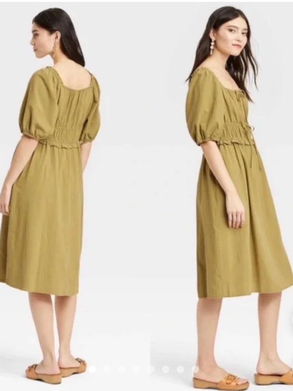 Universal Threads Olive Green Puff Sleeve Midi Dress with Tie Front and keyhole - Picture 3 of 3